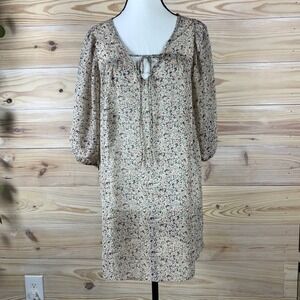 Everly Floral Shift Dress Womens Medium Cream Pink Sheer Dark Fairy Tunic Mini